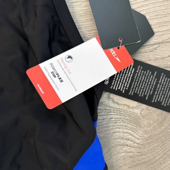 Speedo One Piece Swimsuit 12 Tone Setter Splice Flyback Black Blue Competitive - Picture 13 of 16